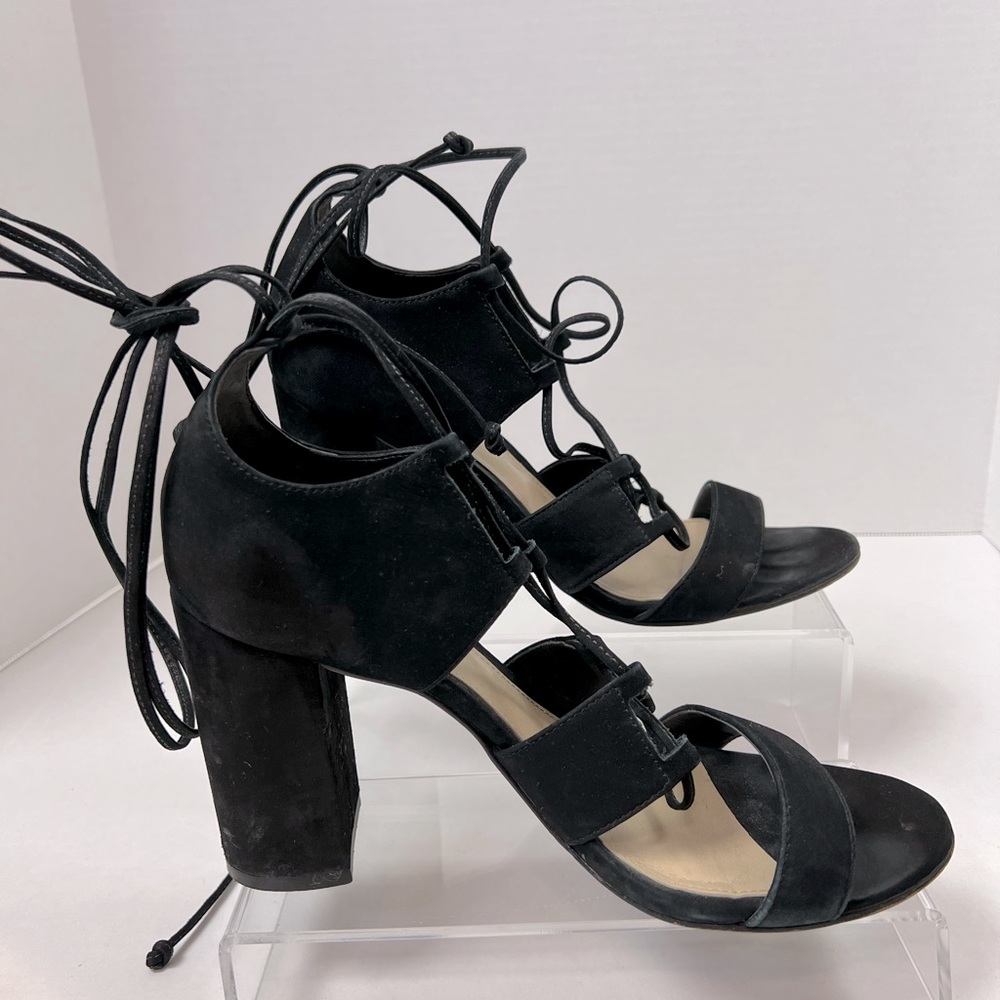 Vince Camuto lace up black suede sandal 7.5